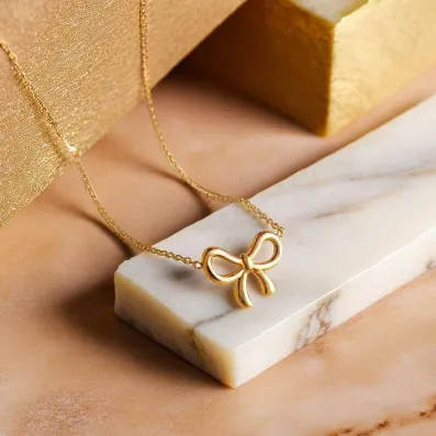 Knotted Ribbon Bow Pendent Necklace